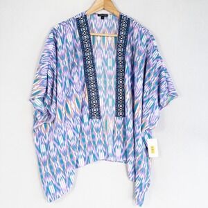 MmMmMm Topper Womens Sz Large Purple Geometric Open Front Embroidered Trim Boho